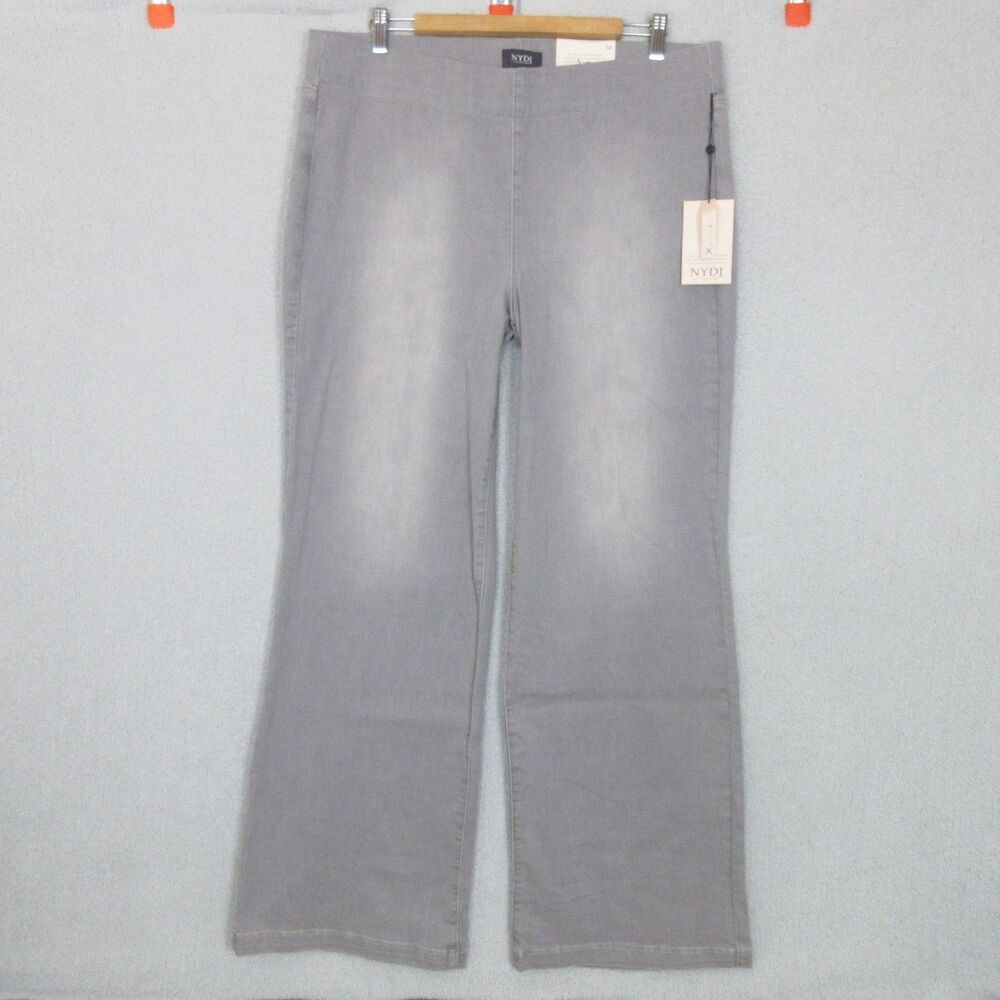 NYDJ Jeans Womens 14 (38x33) Pull On Wide Leg Flare Lift Tuck Stretch Gray Denim